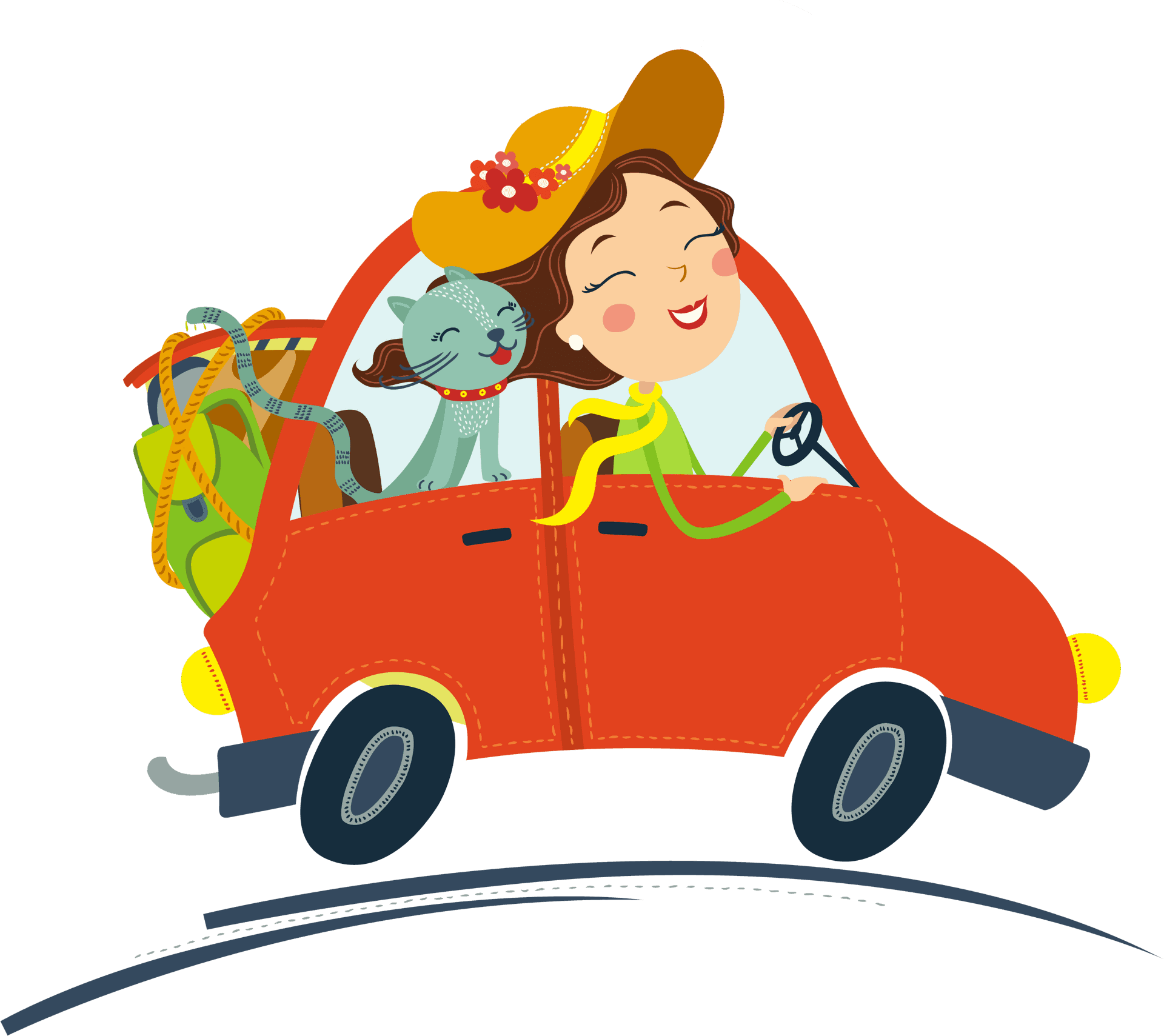 Joyful Roadtrip Cartoon Illustration PNG
