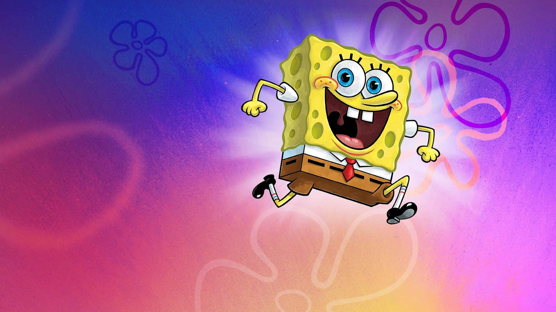 Joyful Sponge Character Jumping Wallpaper