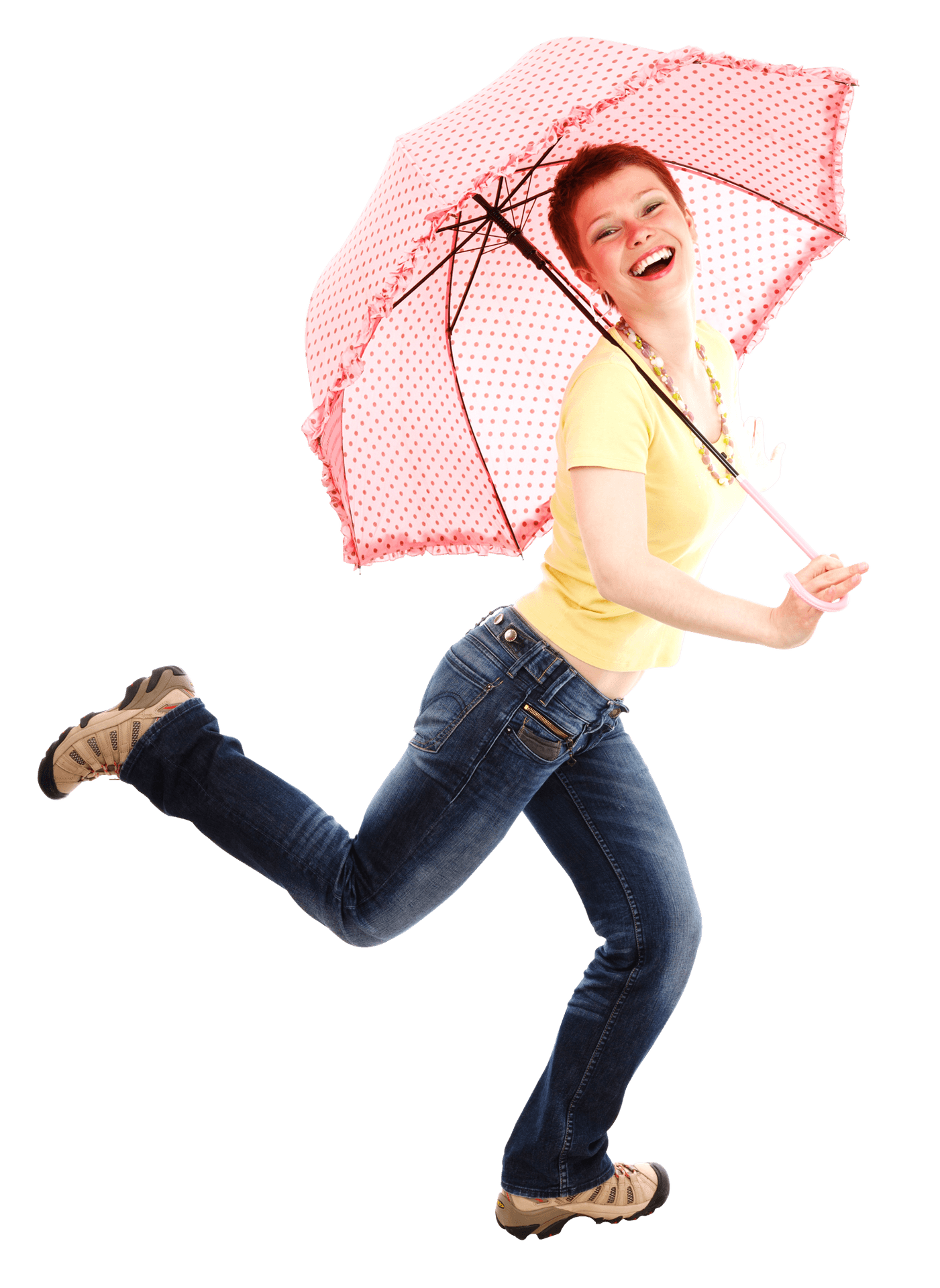 Joyful Woman With Umbrella PNG