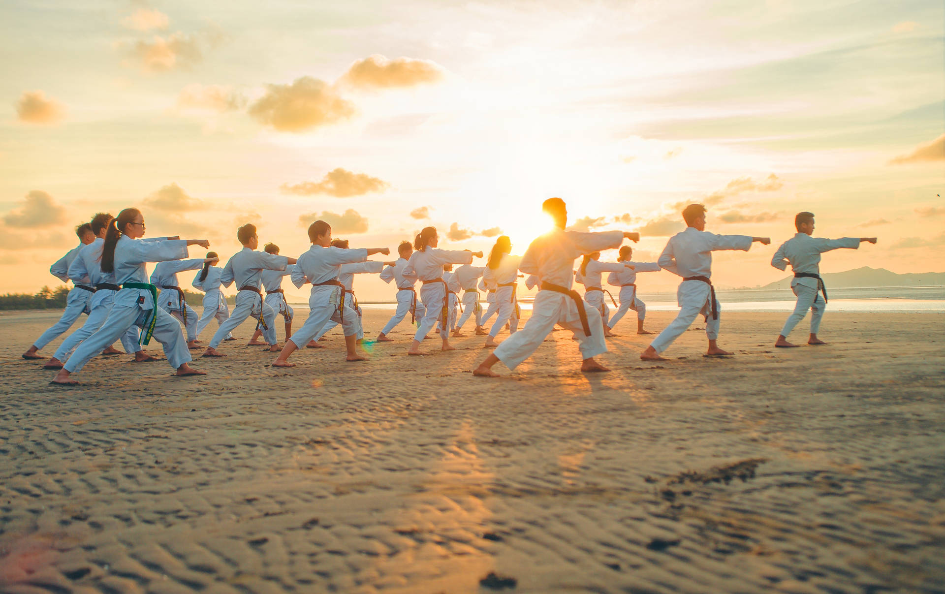 Judo Students With Sunset Wallpaper