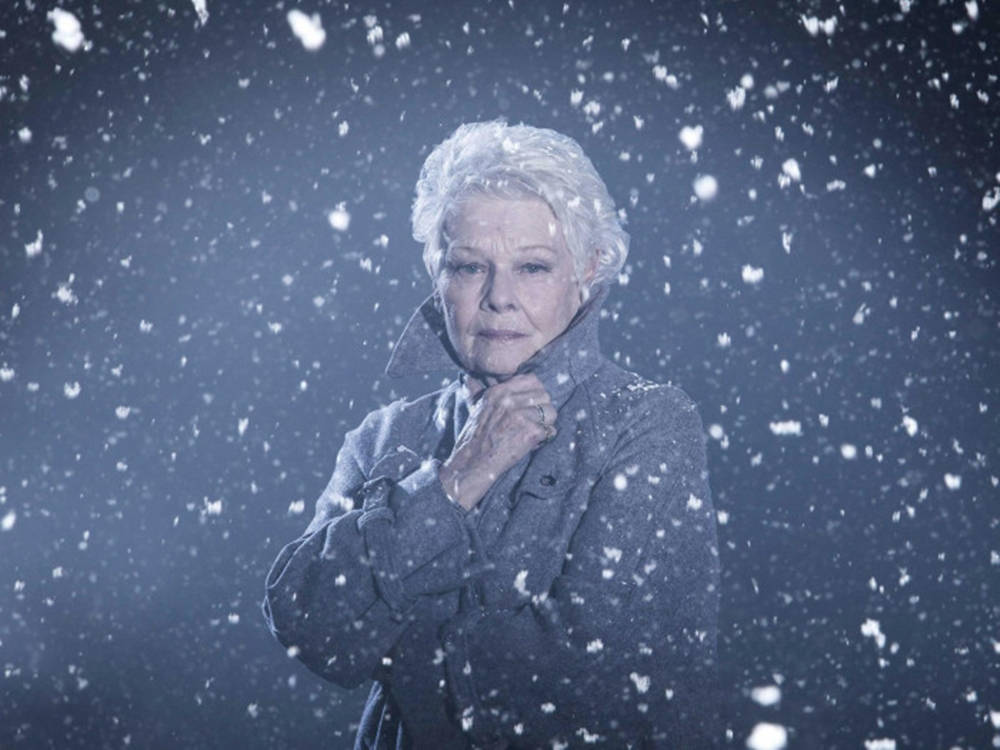 Judy Dench With Snow Falling Wallpaper
