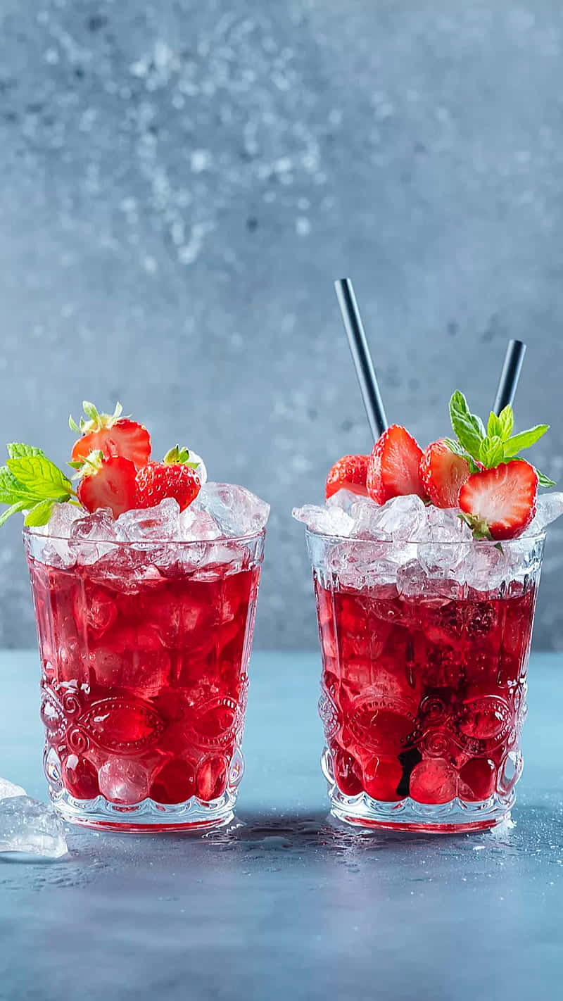 Juice Strawberry Flavor On Ice Wallpaper