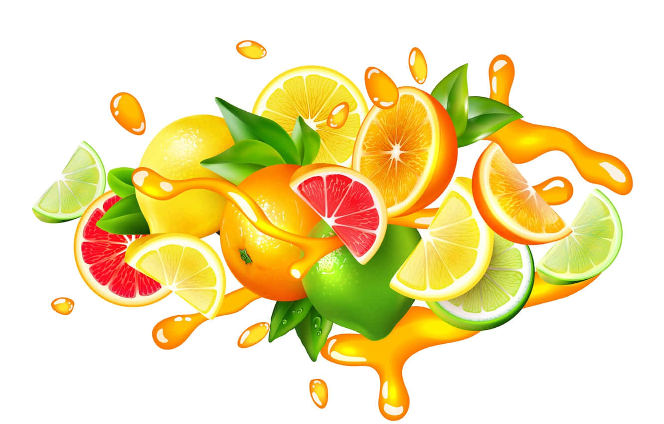 Juice With Illustrated Mix Of Fruits Wallpaper