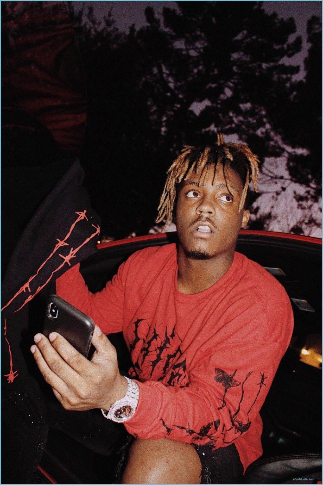 Juice Wrld Aesthetic In Red Out Of Car Wallpaper
