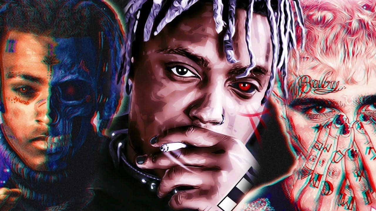 Juice Wrld and fellow rappers on stage Wallpaper