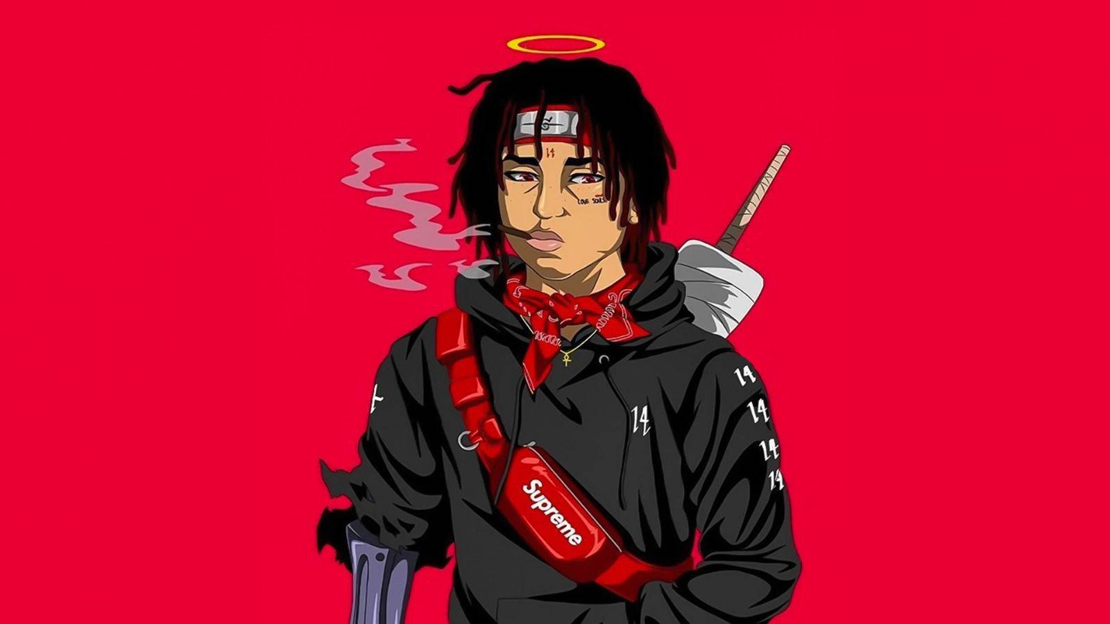 Juice Wrld Anime In Bright Red