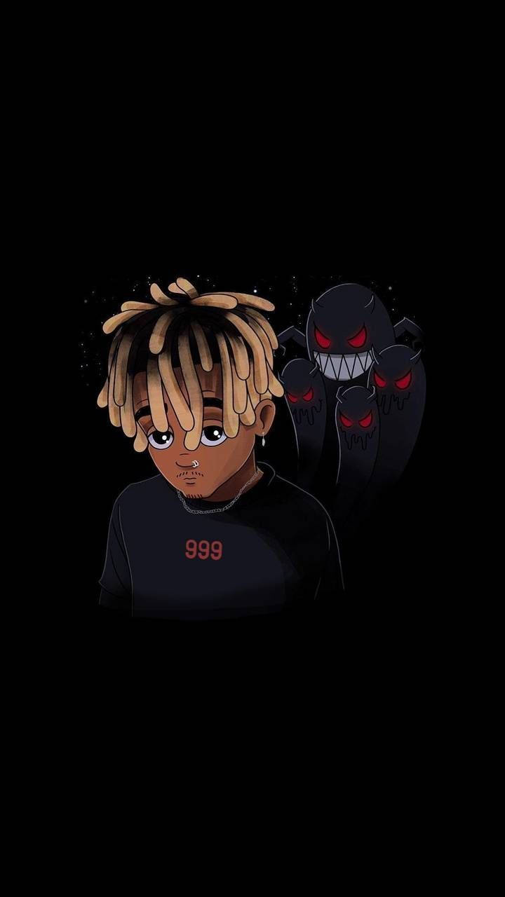 Juice Wrld Anime With Creeping Ghosts Wallpaper