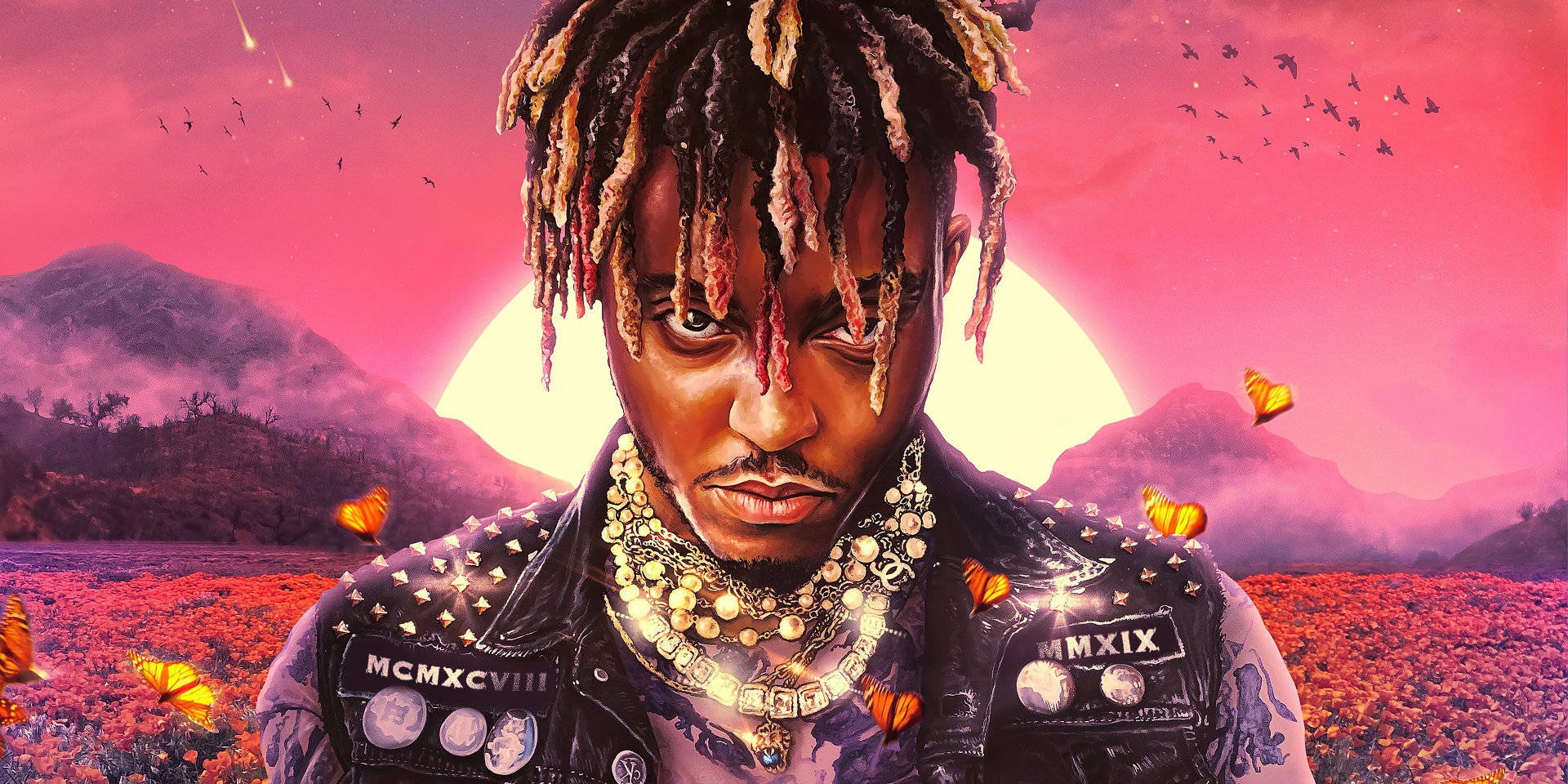 Rapper Juice Wrld performs on stage, wearing pink. Wallpaper