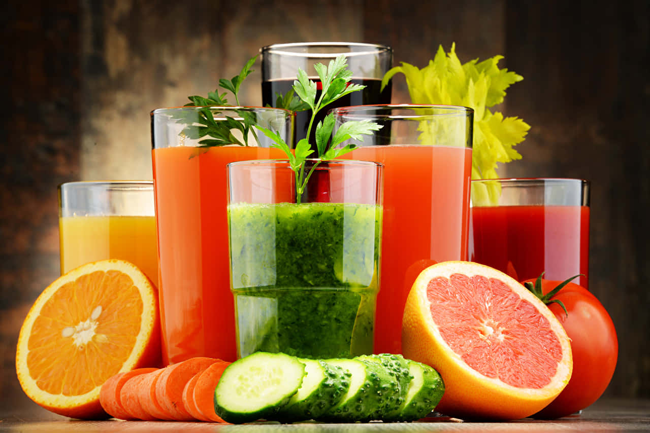 Juices And Fresh Fruit Slices Wallpaper