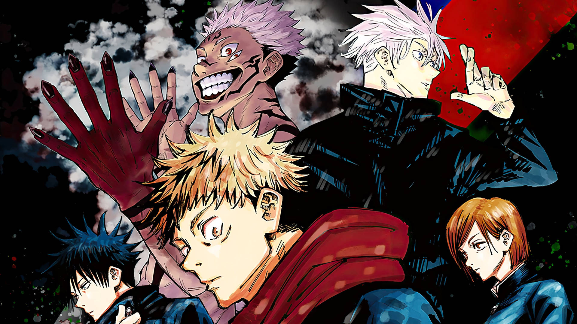 Exciting and Powerful Illustration of Jujutsu Kaisen Characters Wallpaper