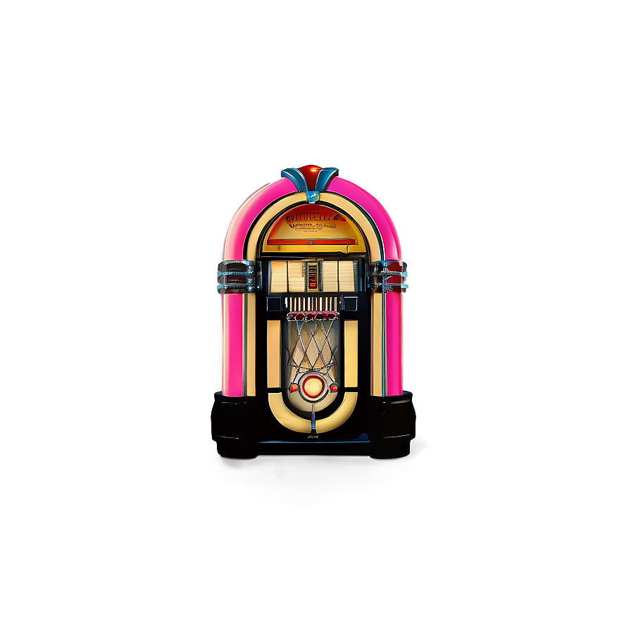 Een gloeiende roze neon vintage jukebox gemonteerd op een bruine muur.
