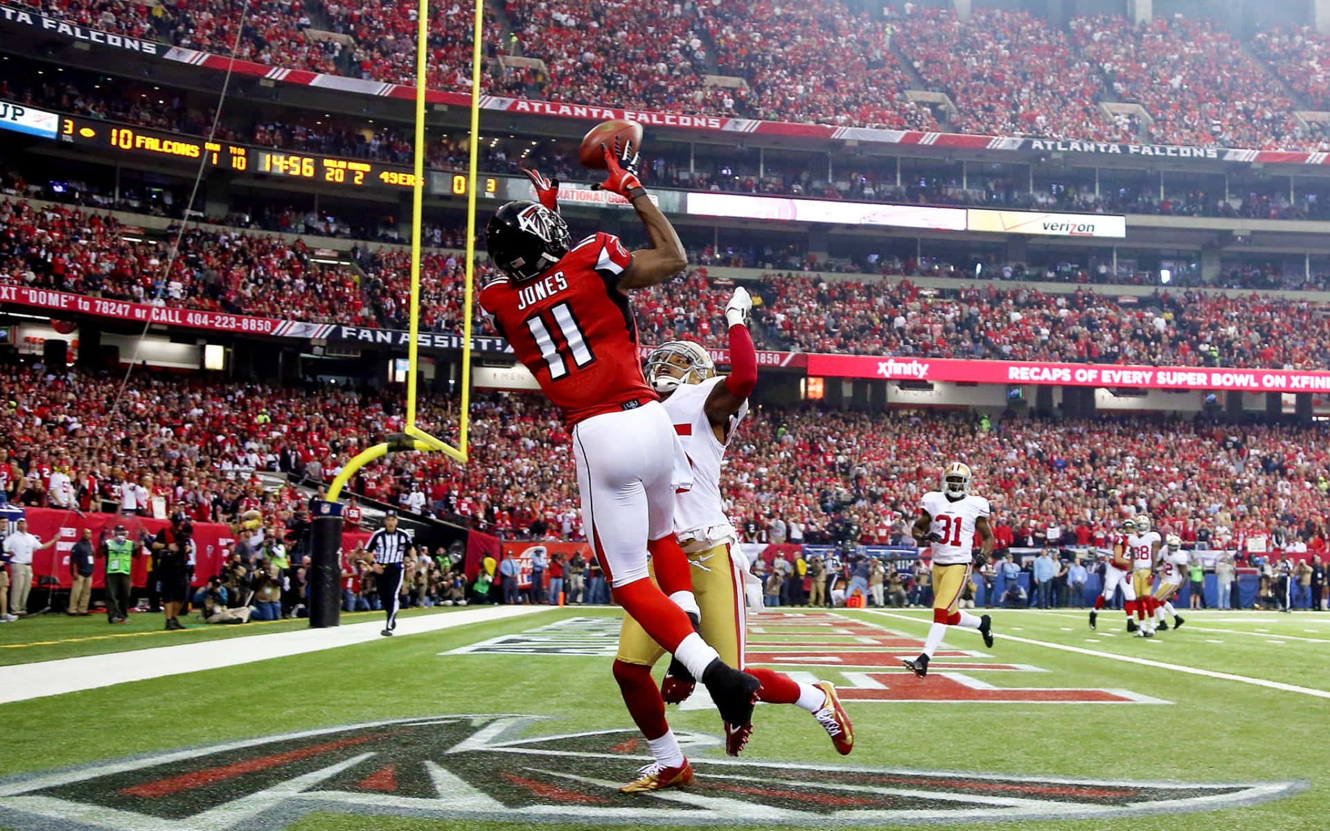 Atlanta Falcons wide receiver Julio Jones catches a touchdown pass against Seattle Seahawks Wallpaper