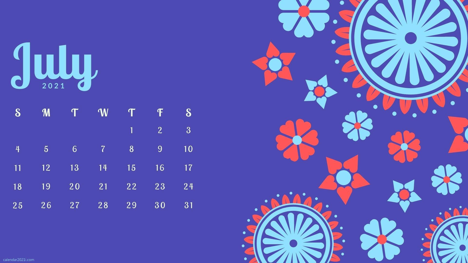 Start den måned juli med et farverigt kalender Wallpaper