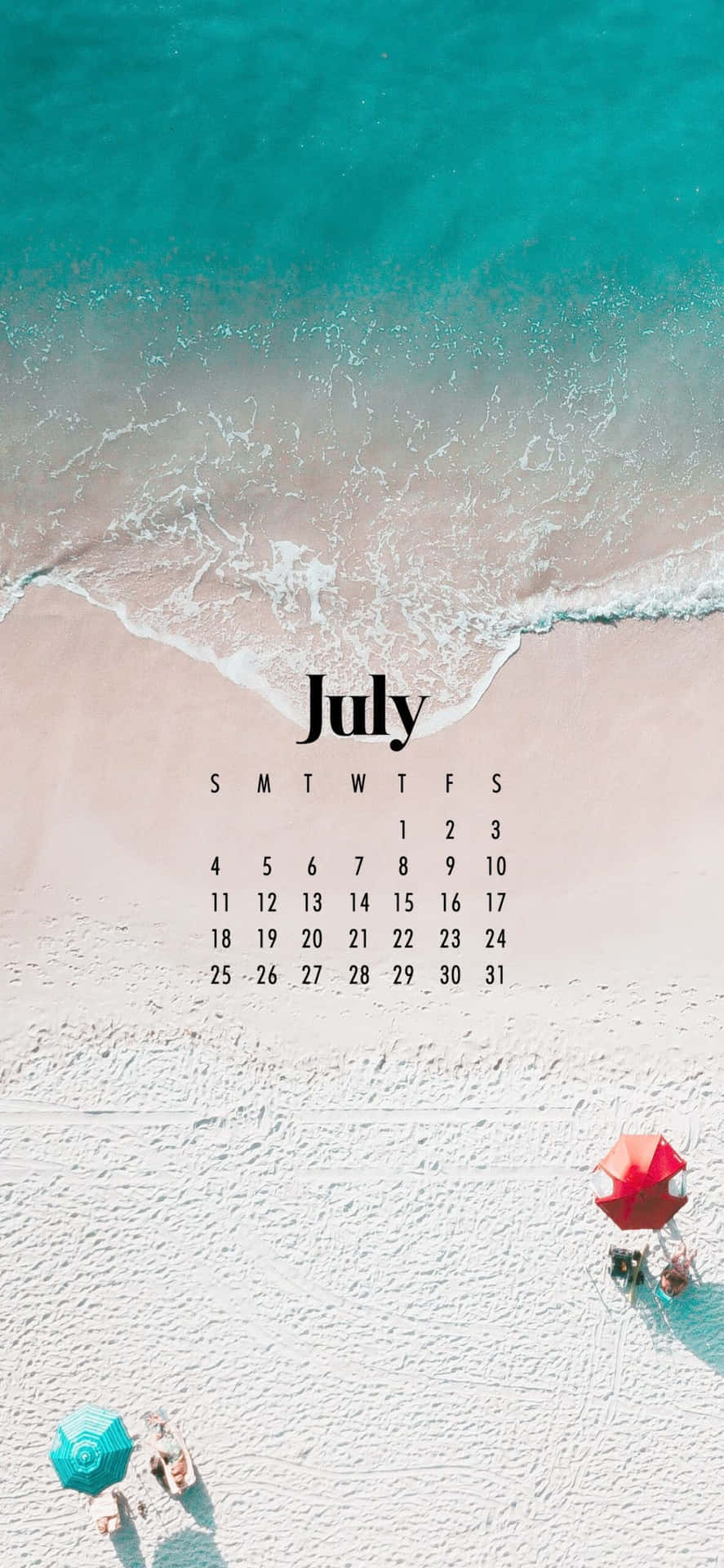 July Beach Calendar Aesthetic.jpg Wallpaper