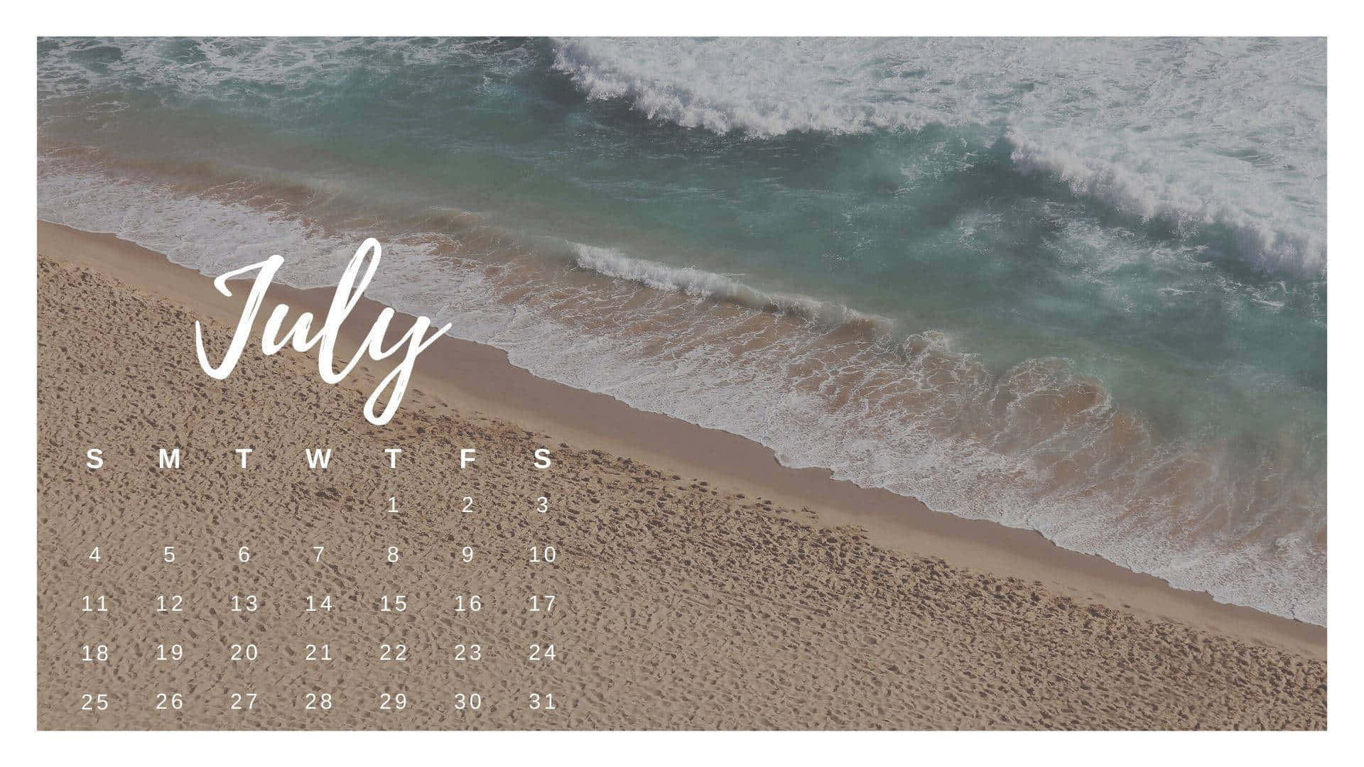 July Beach Calendar Aesthetic Wallpaper