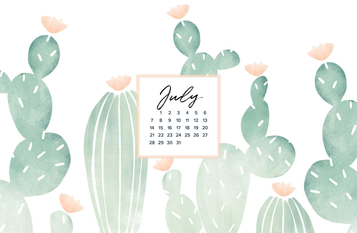 July Cactus Desktop Calendar Wallpaper