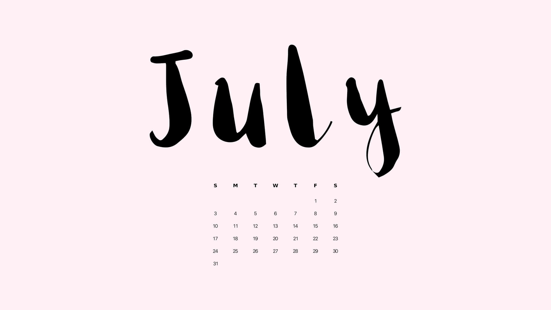 July Calendar Aesthetic Pink Background Wallpaper