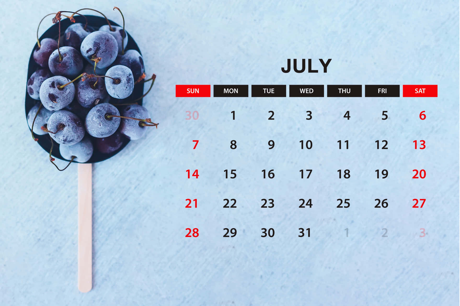 July Calendar Frozen Cherries Popsicle Wallpaper