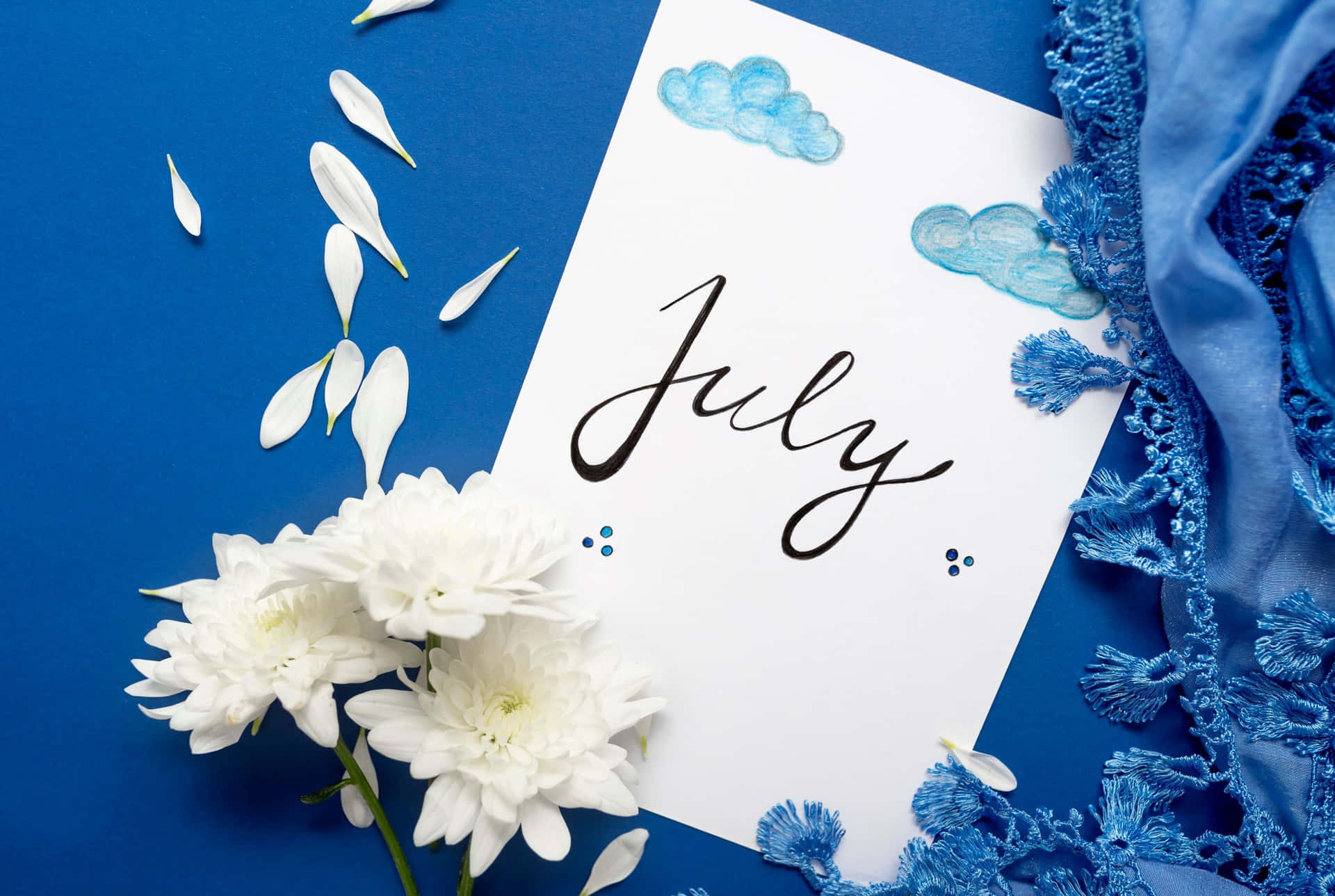 July Desktop Floral Blue Theme Wallpaper