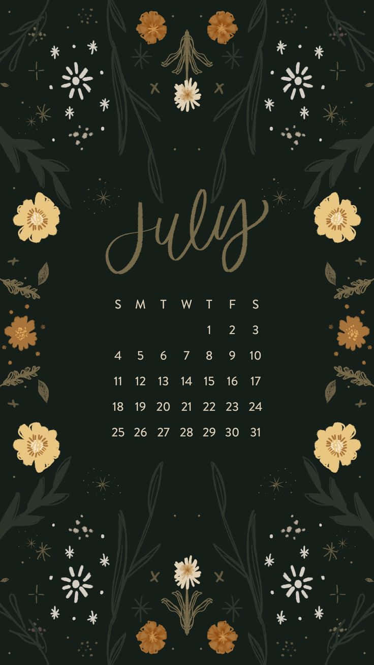 July Floral Calendar Aesthetic Wallpaper