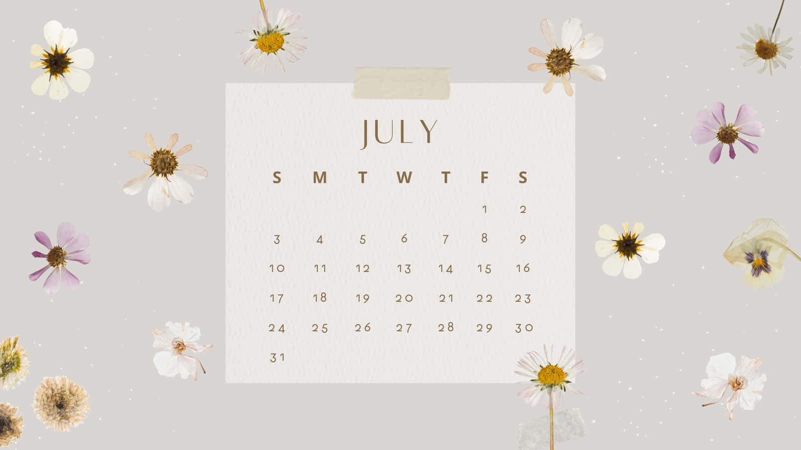 July Floral Calendar Aesthetic.jpg Wallpaper