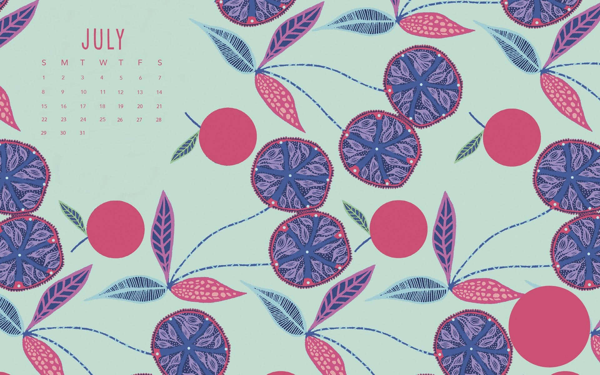 July Fruit Pattern Calendar Background Wallpaper