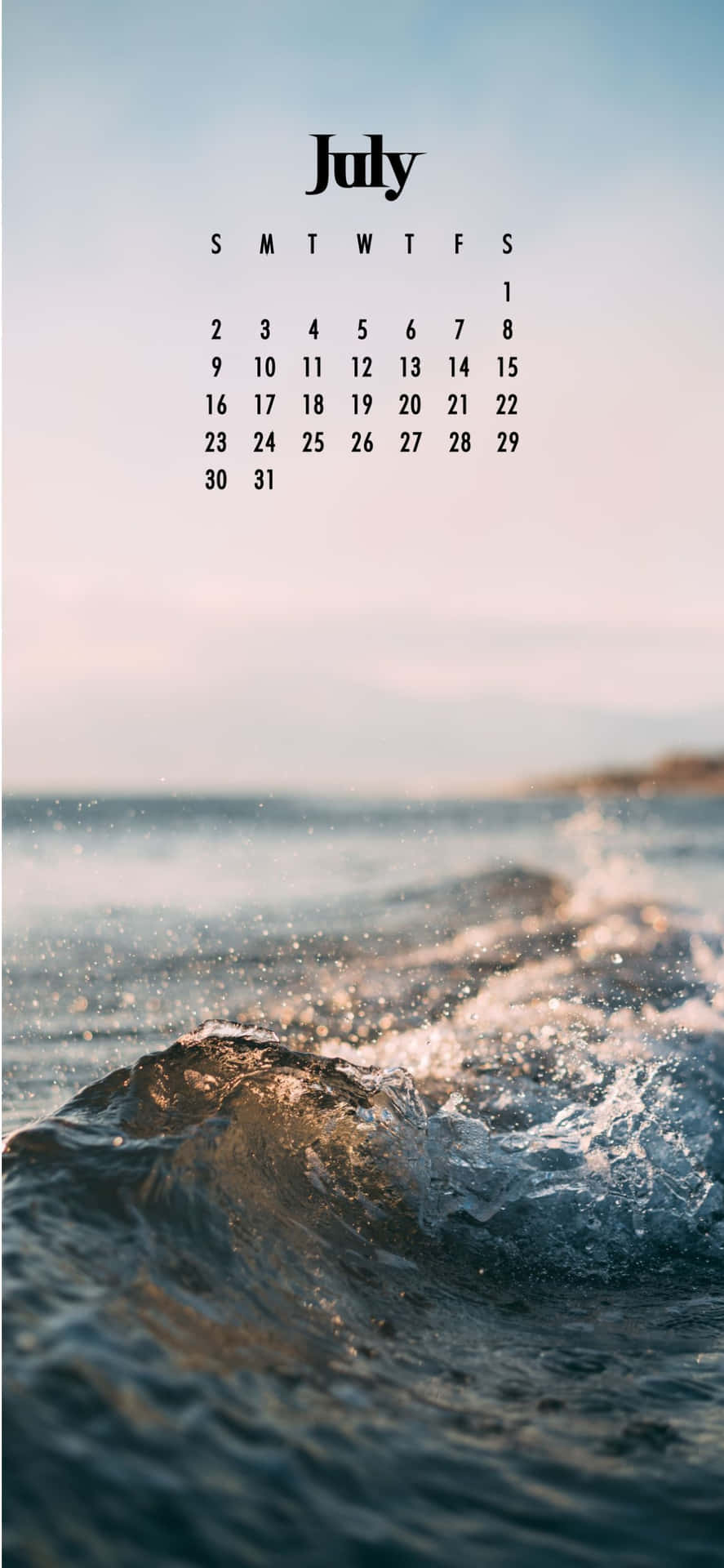 July Ocean Waves Calendar Background Wallpaper