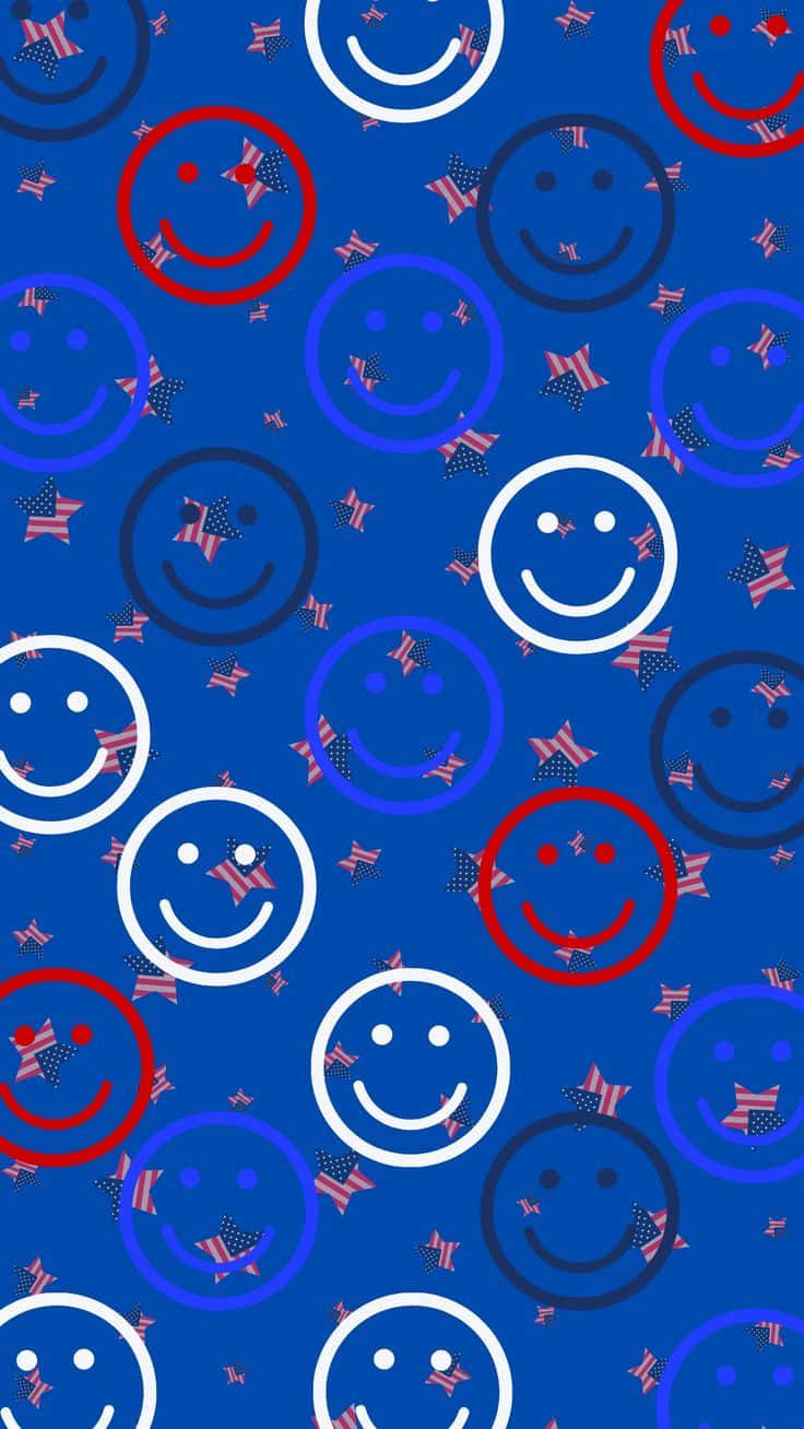 July Smiley Fireworks Pattern Wallpaper
