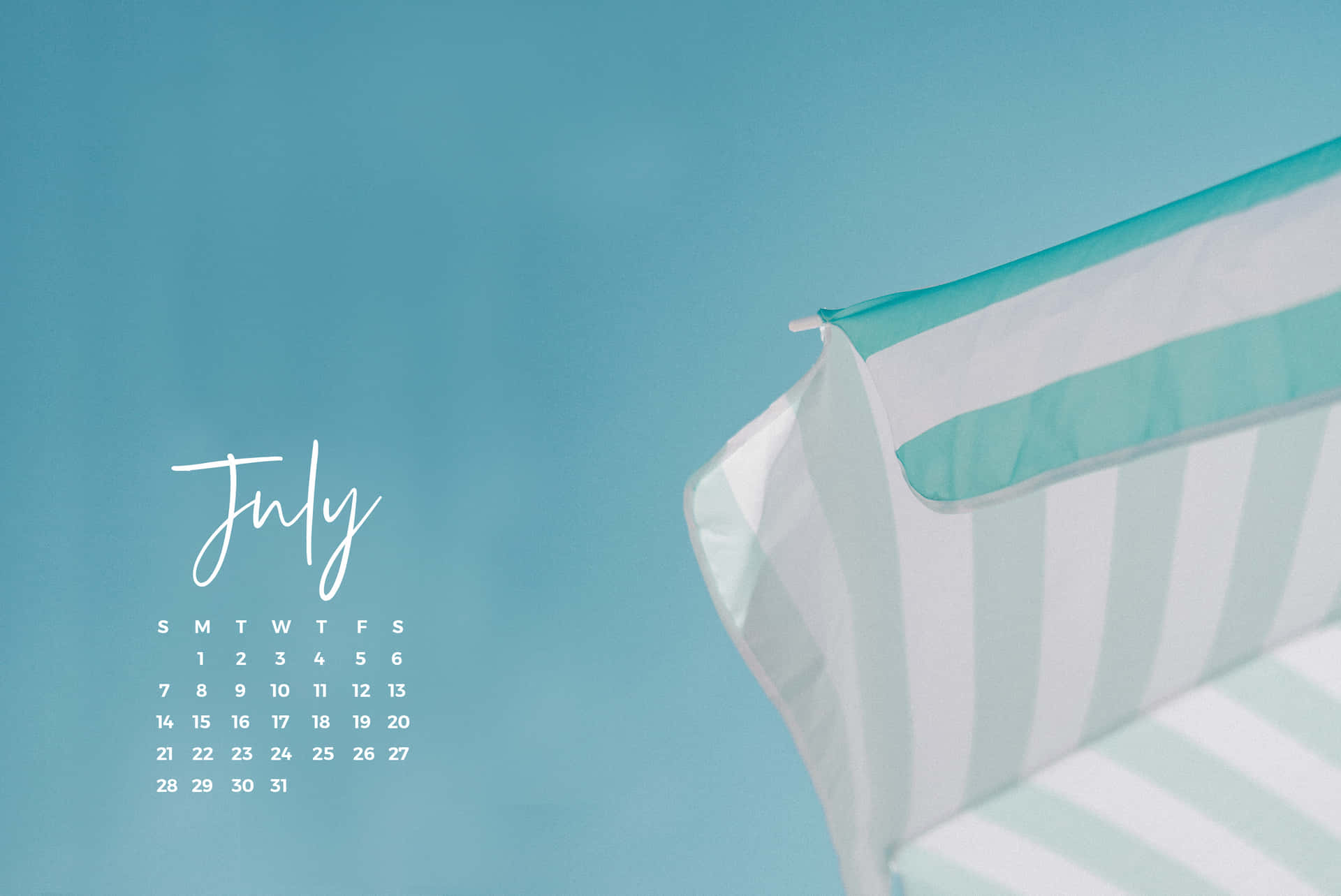 July Summer Beach Umbrella Calendar Desktop Wallpaper Wallpaper