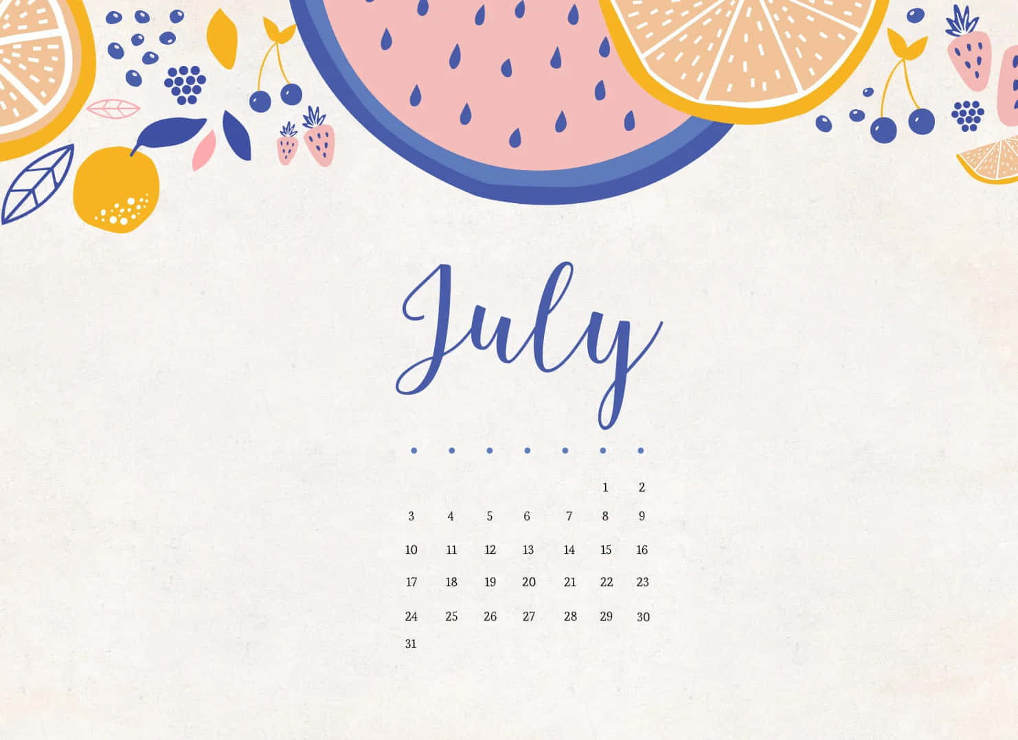 July Summer Fruits Calendar2023 Wallpaper