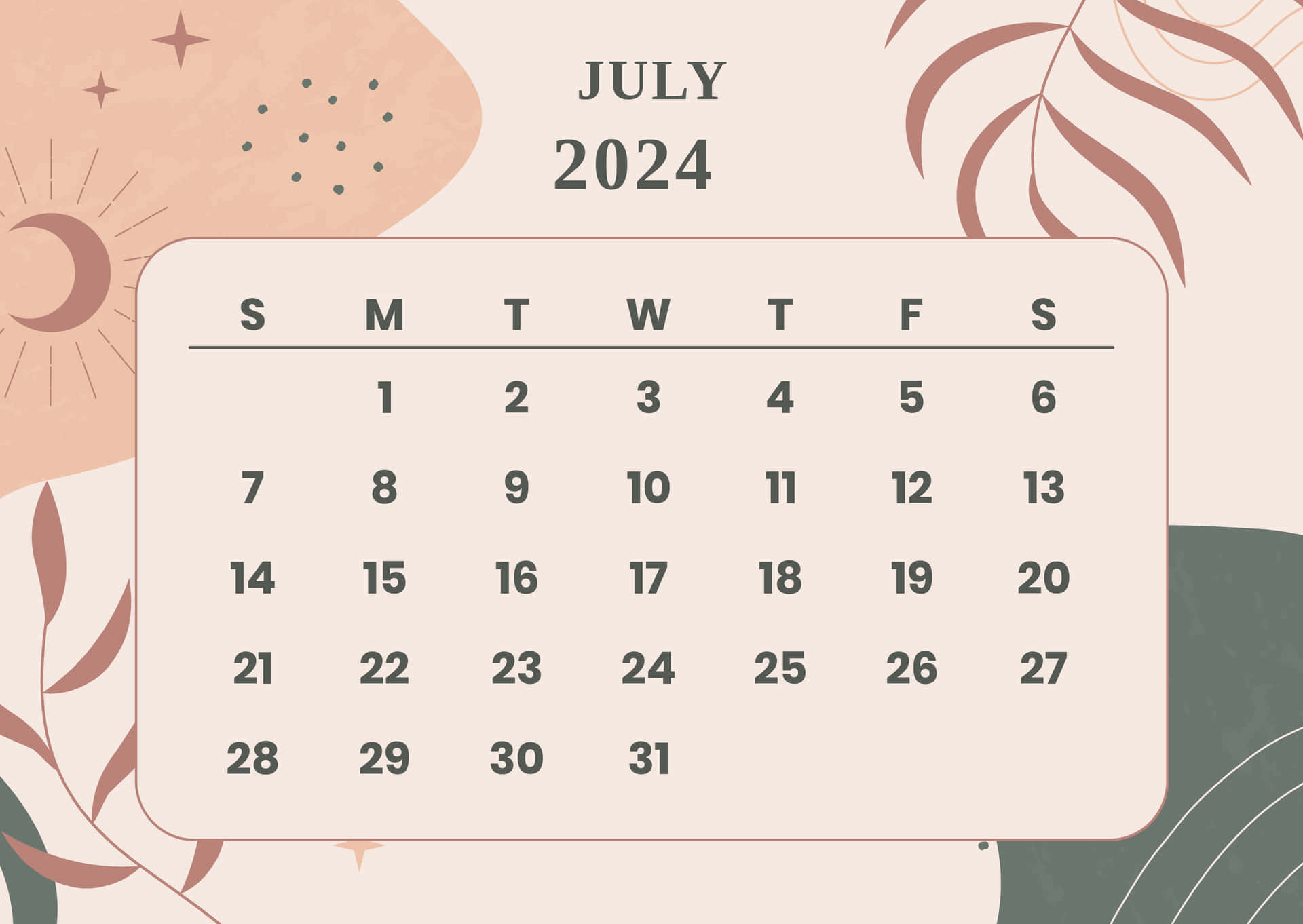 July2024 Calendar Aesthetic Wallpaper