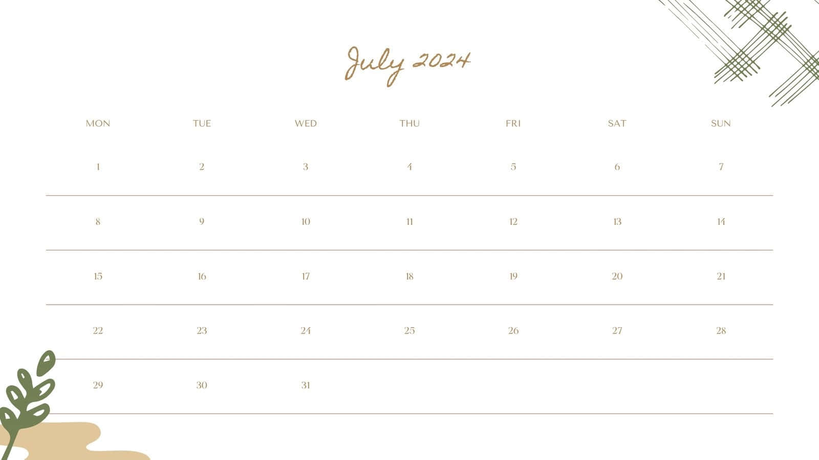 July2024 Calendar Template Wallpaper