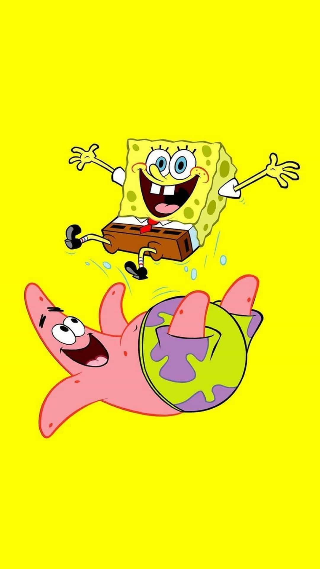 Hüpfenderniedlicher Spongebob Und Patrick. Wallpaper