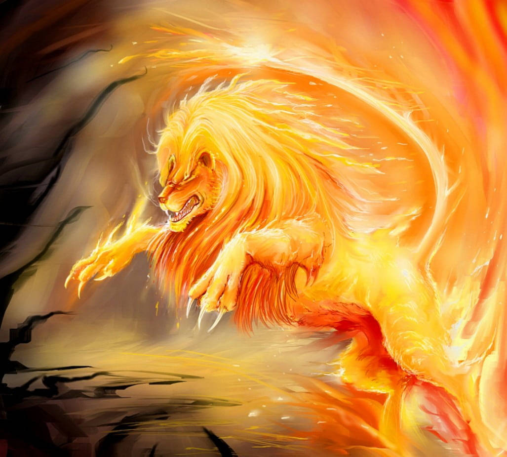 Jumping Fire Lion Wallpaper