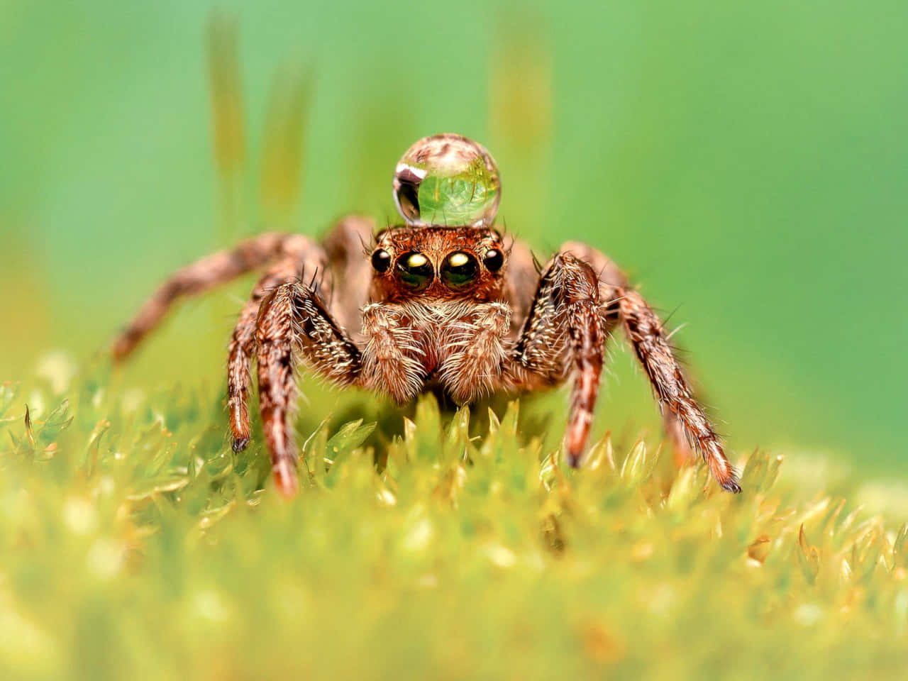 Download Jumping Spider With Dewdrop Hat.jpg Wallpaper | Wallpapers.com