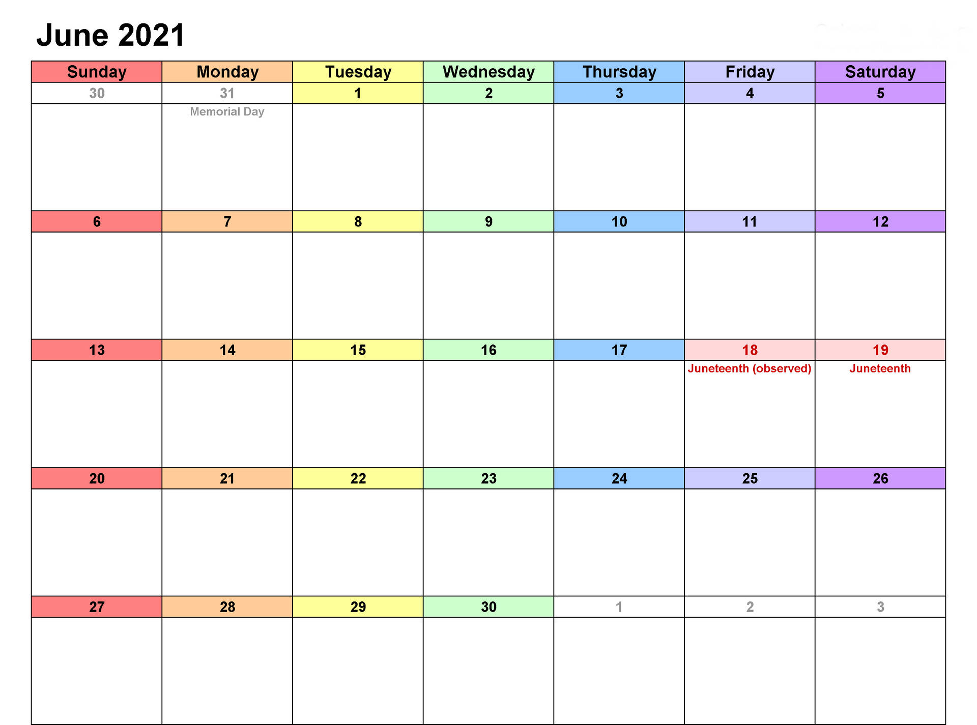 Kalender for juni 2021 med ferier og feriefester Wallpaper