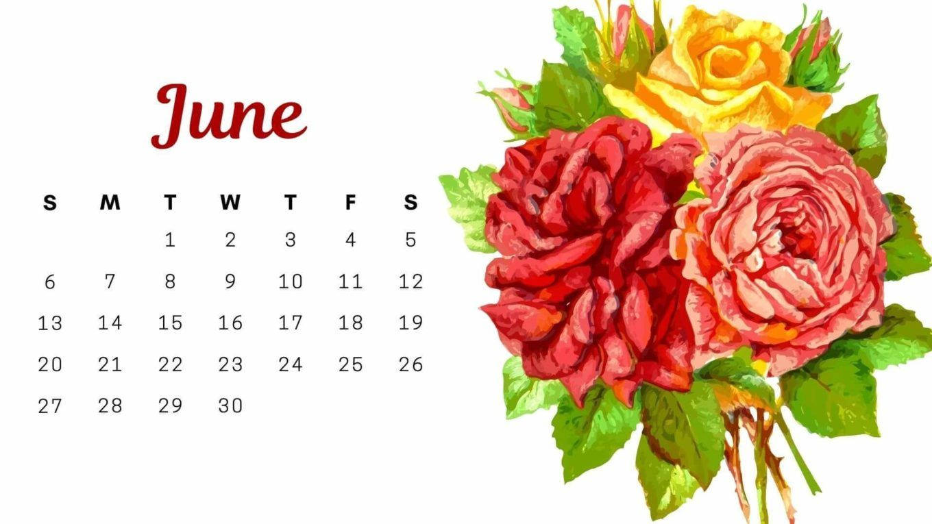 Kalender med blomster på det i juni Wallpaper