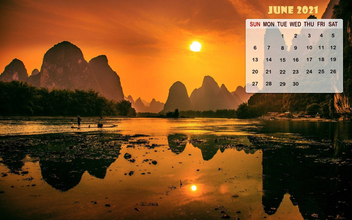 En kalender med bjerge og en solnedgang Wallpaper