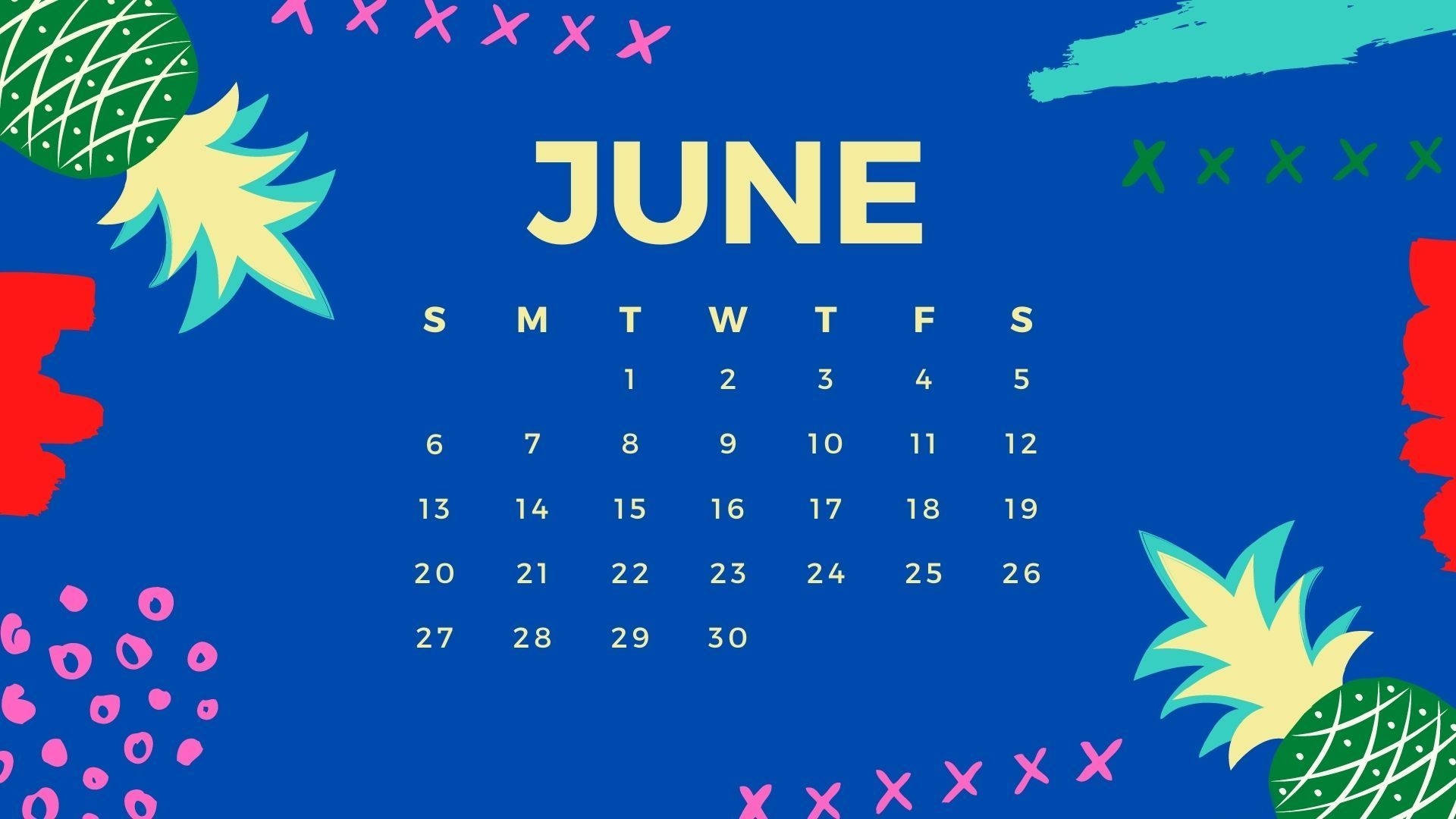 Junikalender Med Ananasar Och Färgglada Motiv. Wallpaper