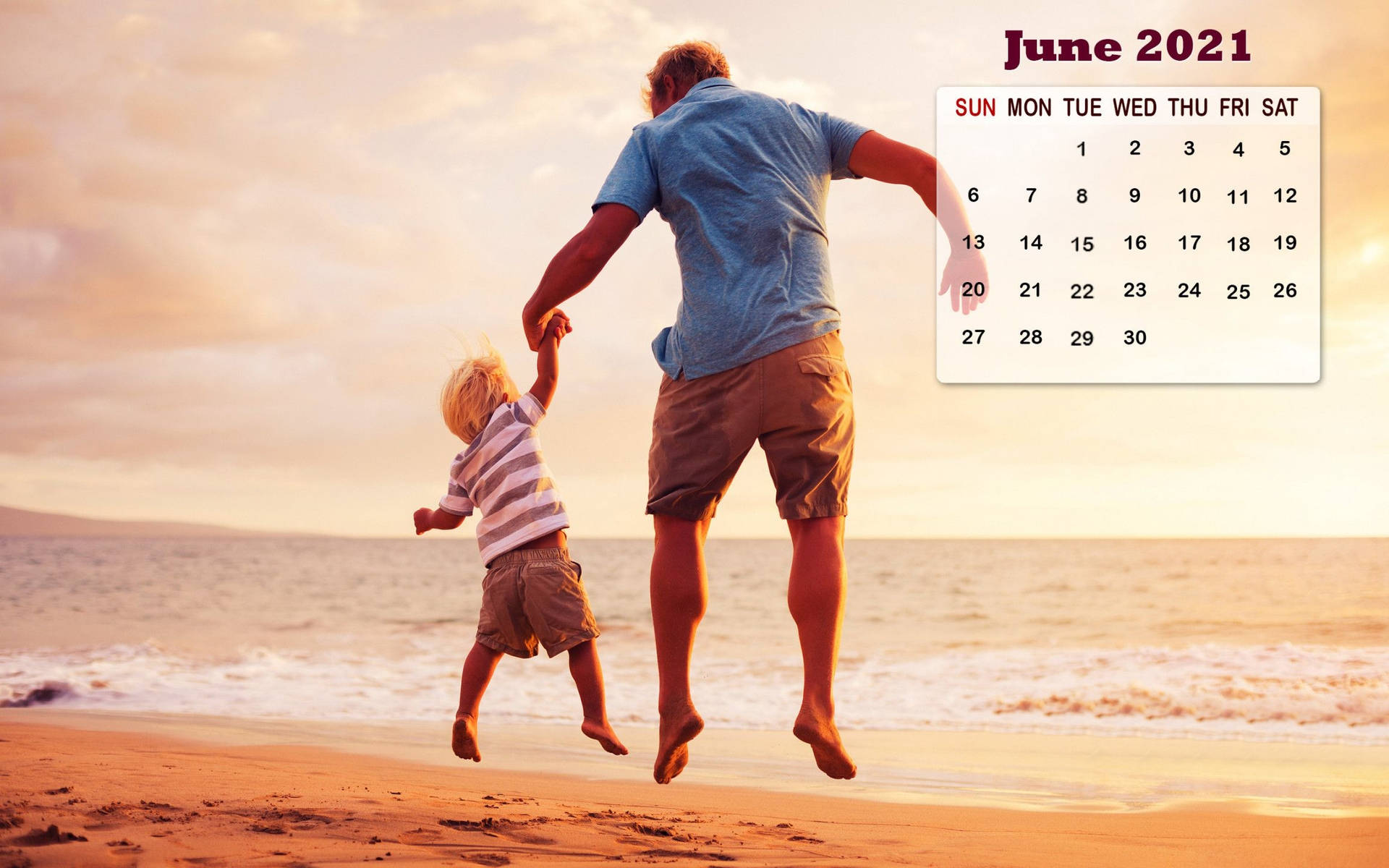 A Man And A Child Are Jumping On The Beach Wallpaper