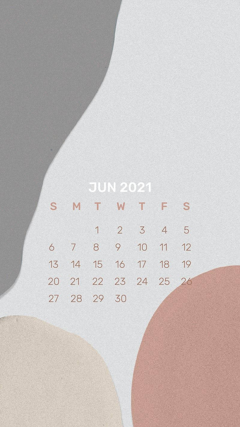Kalender for juni 2021 med en lyserød, grå og hvid baggrund Wallpaper