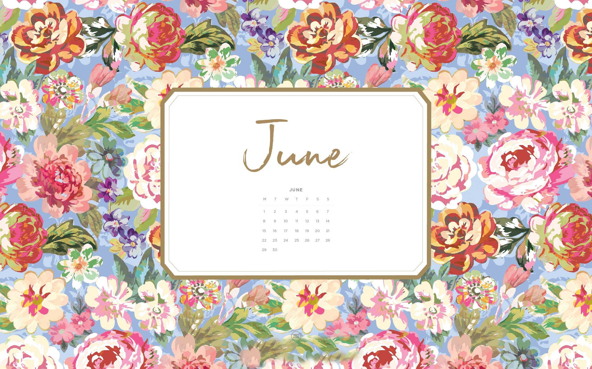June Floral Calendar With A White Frame Wallpaper