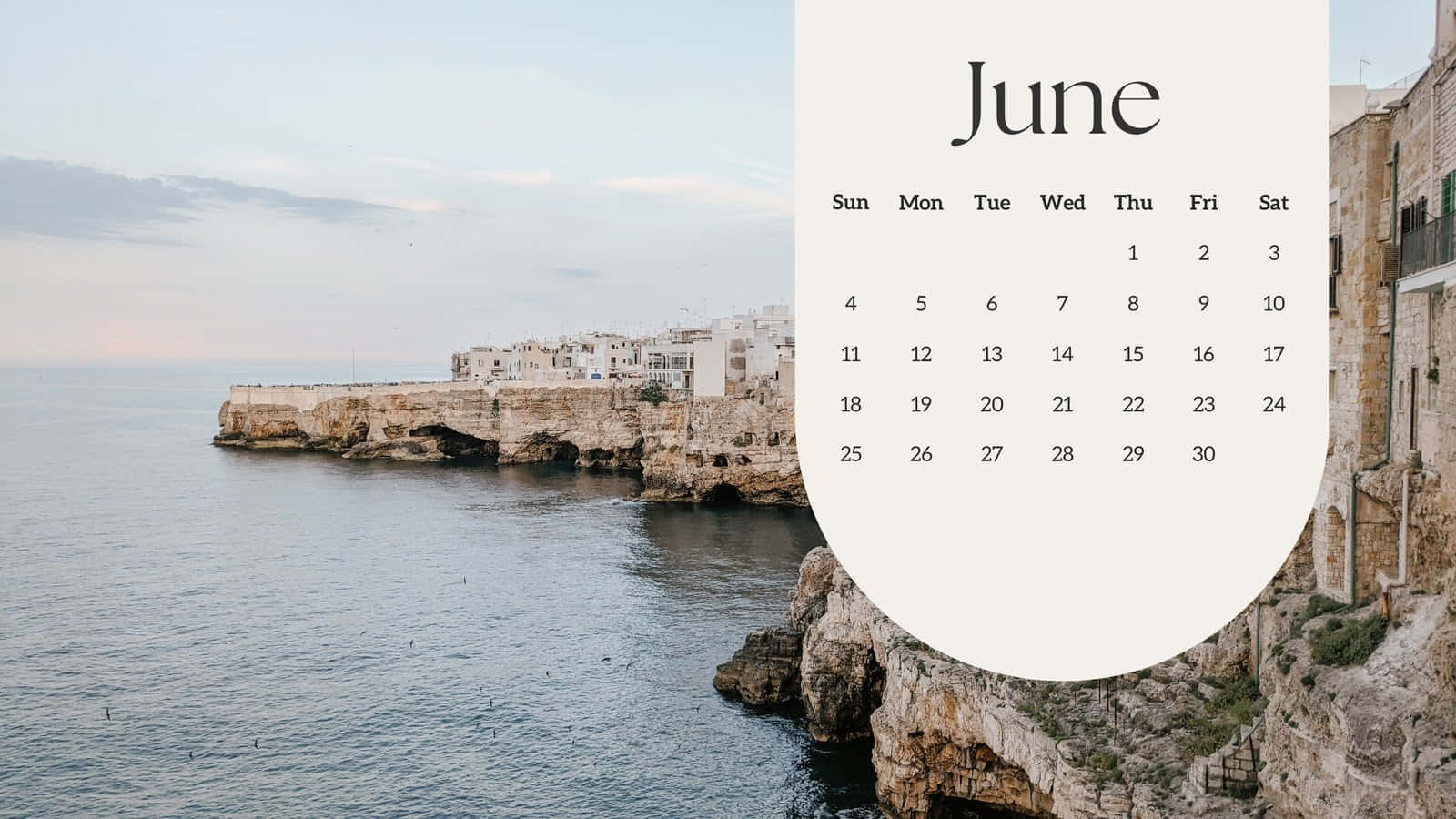 June Calendar Aesthetic Coastal Town Cliffs Wallpaper