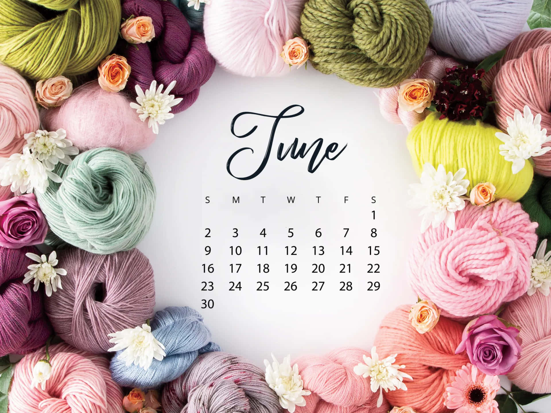 June Calendar Floral Yarn Background Wallpaper