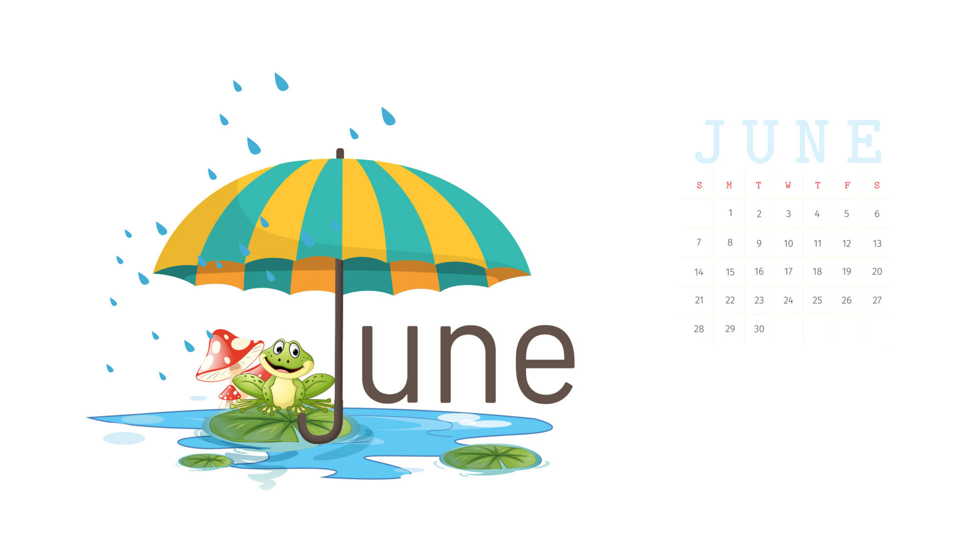 June Calendar With Frog And Umbrella