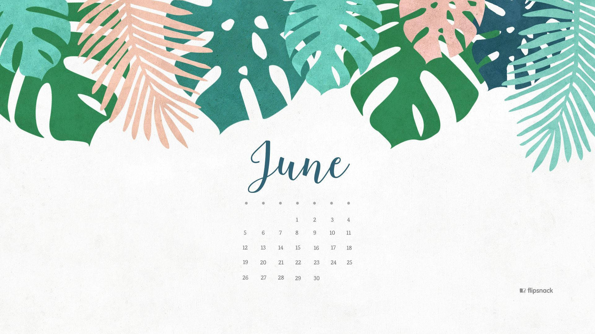 June Calendar With Tropical Leaves