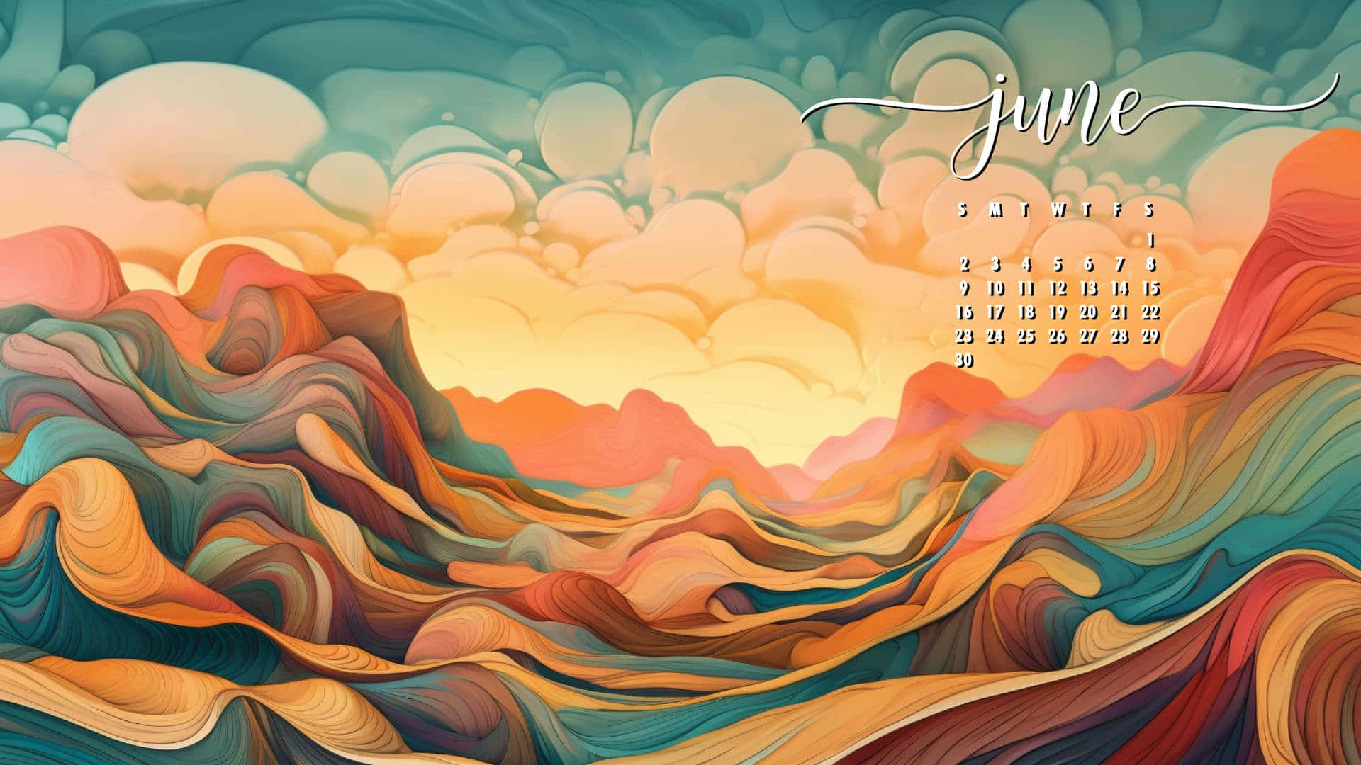 June Desktop Calendar Artistic Landscape Wallpaper