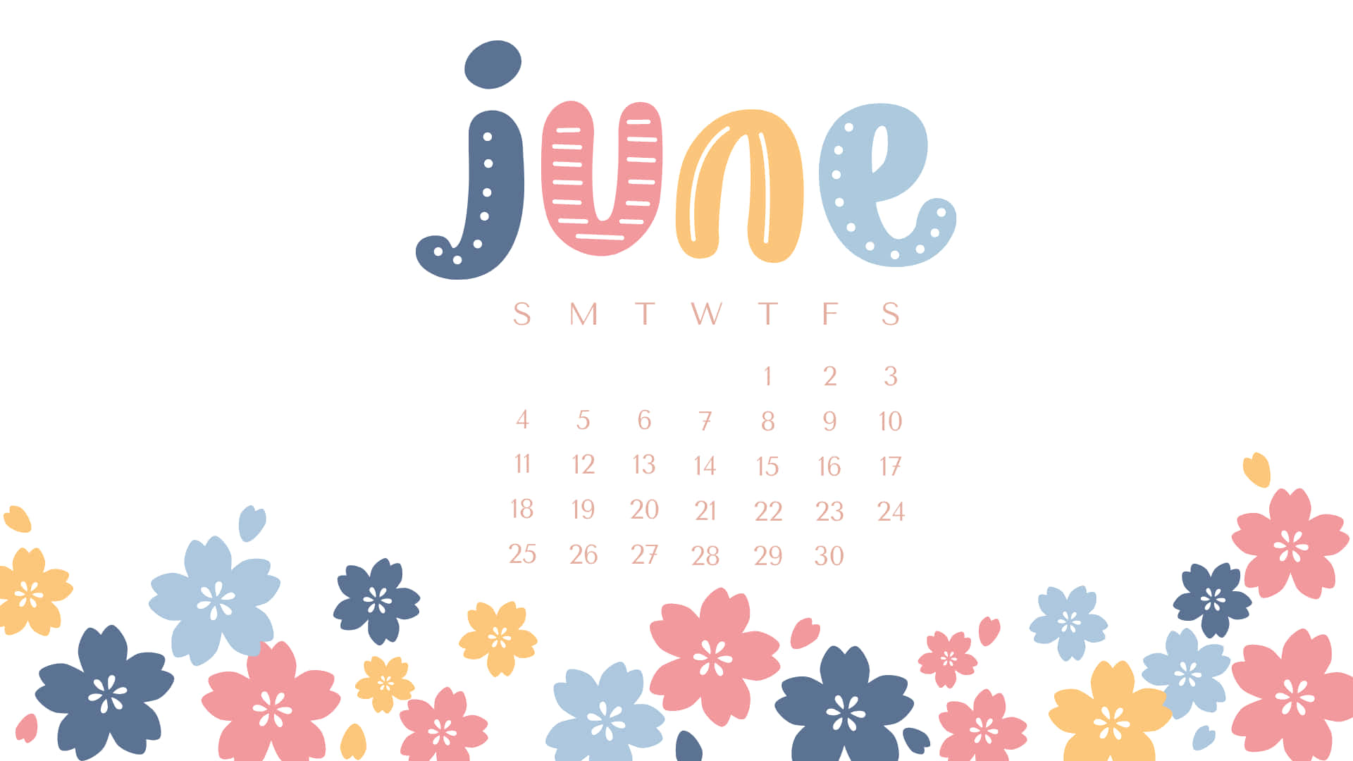 June Desktop Calendar Floral Design Wallpaper