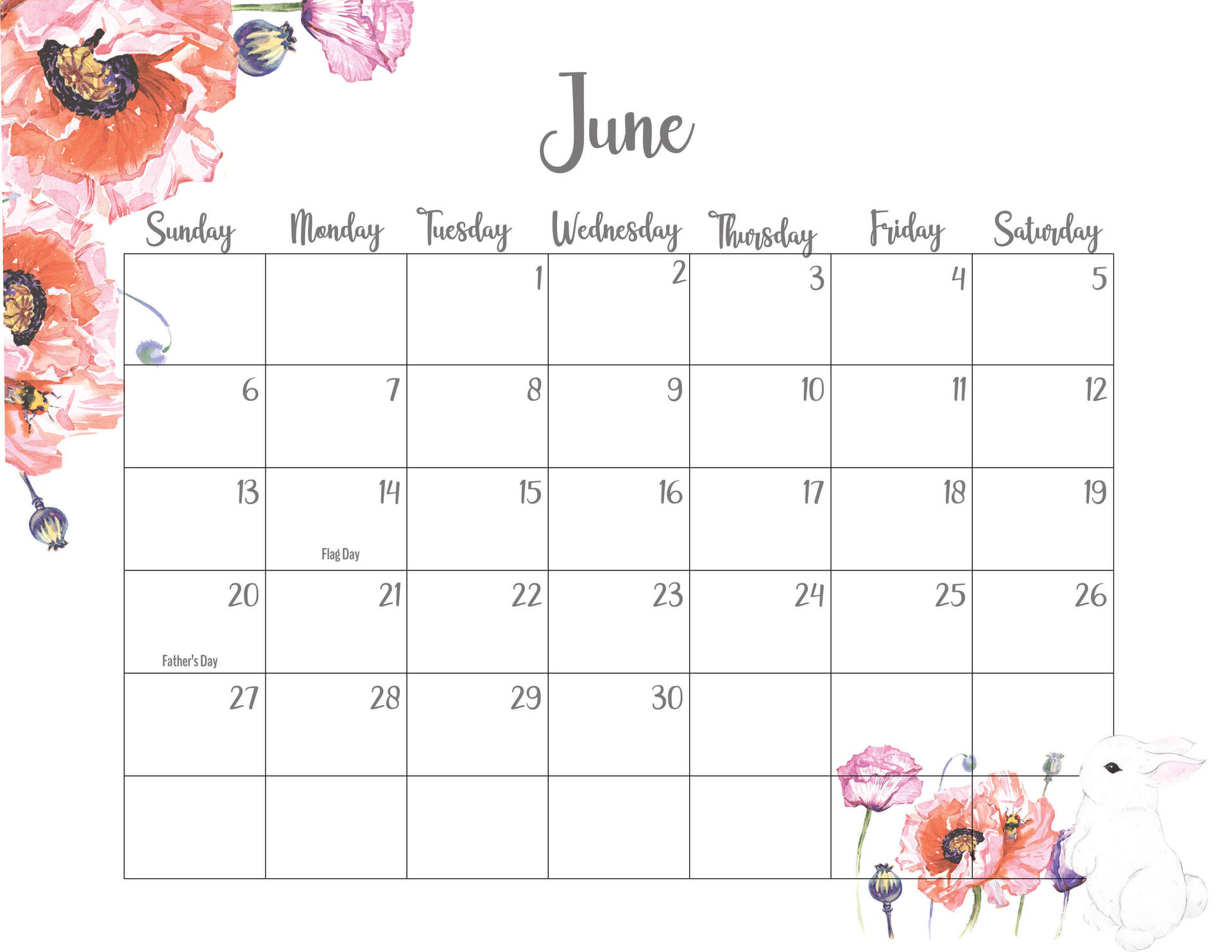 June Floral Agenda Calendar 2021