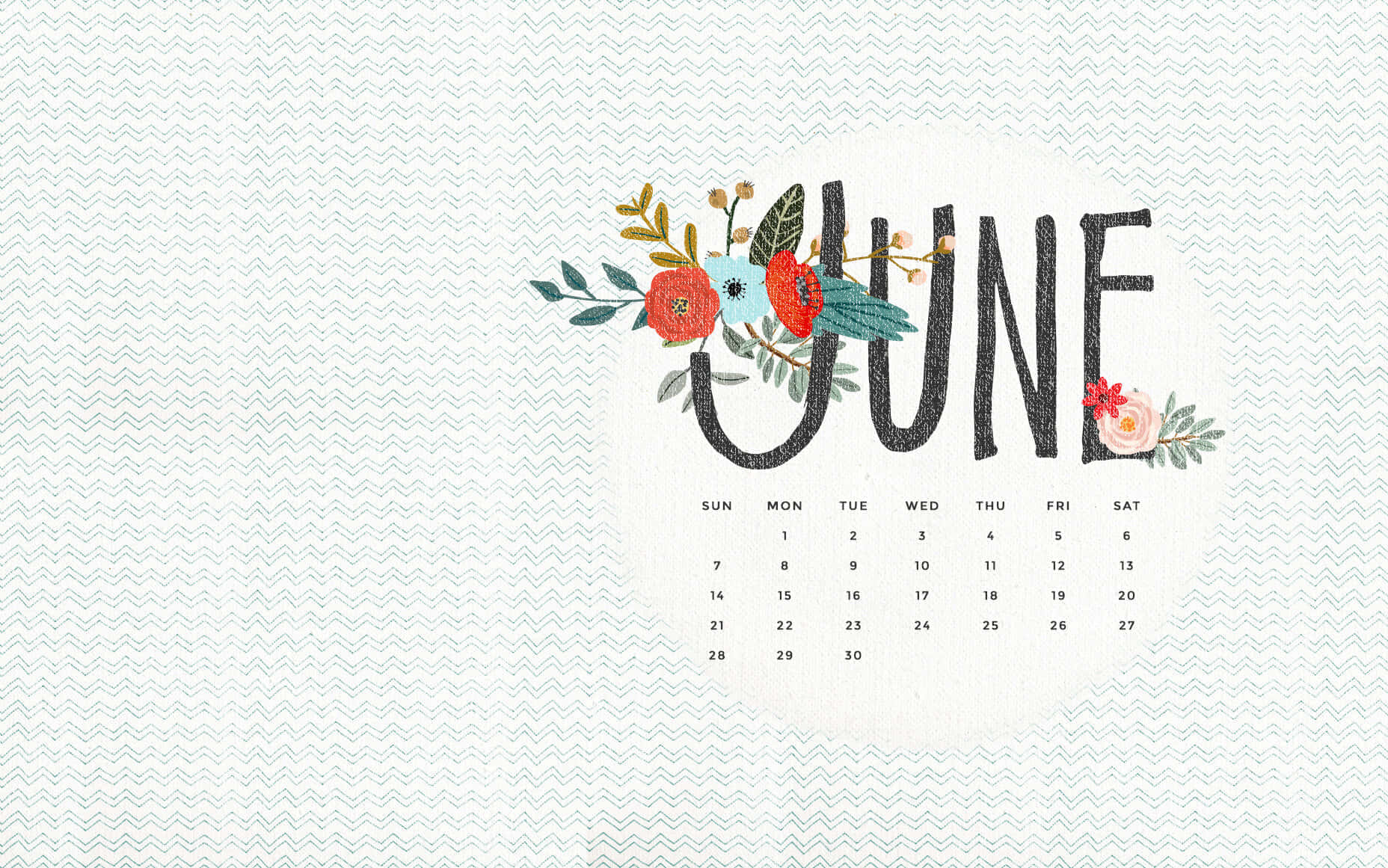 June Floral Calendar Design Wallpaper